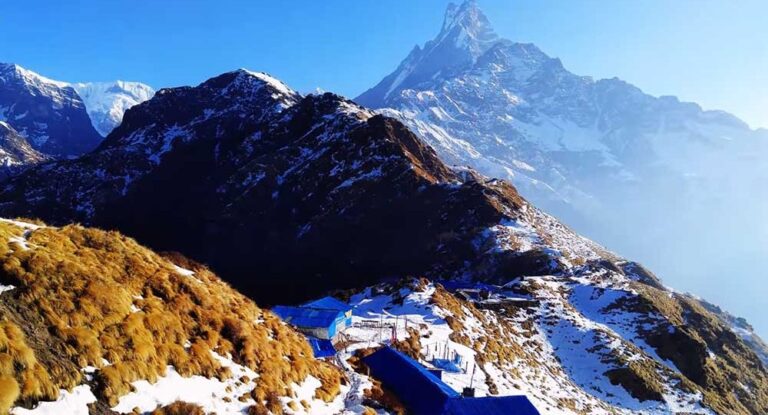 Magnificent View of Fishtail Mountain from Mardi Himal Base Camp